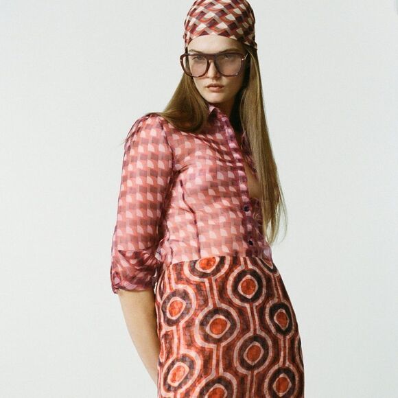 ZARA PRINTED ORGANZA BLOUSE - Picture 4 of 7